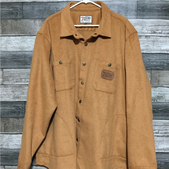 7 Seas Brewing Flannel Shacket Men’s 3XL Tan Snap Button Gig Harbor Tacoma - Picture 3 of 10